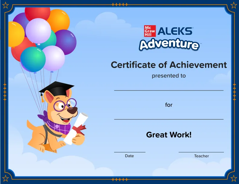 ALEKS Adventure Certificate of Achievement